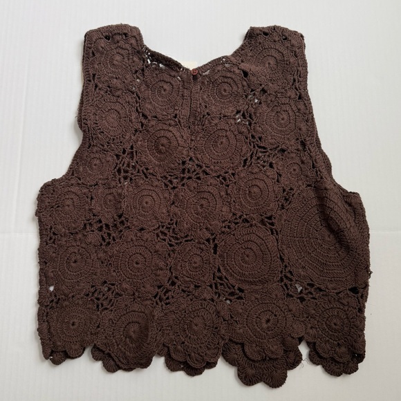 Evereve Hand Crochet Floral Lace Tank Top Brown Boho Sleeveless Size L - Picture 2 of 3